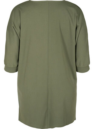 Solid-coloured tunic with 2/4 sleeves and pleated fold, Thyme, Packshot image number 1