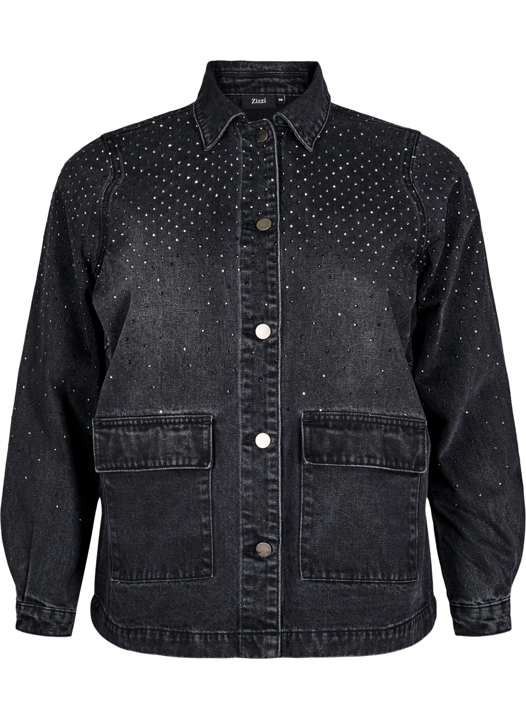 Denim jacket with rhinestones and large front pockets