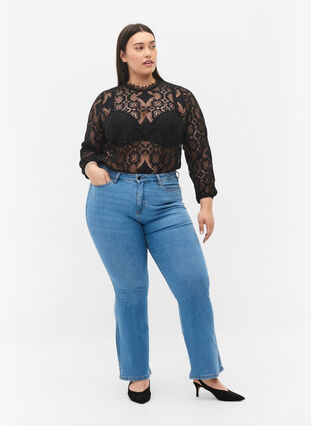 Lace top with round neckline, Black, Model image number 2