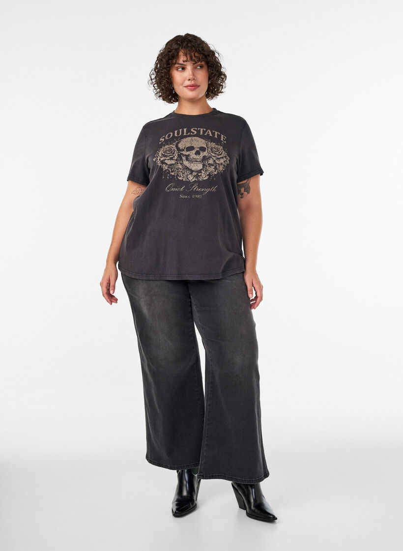 Organic cotton graphic T-shirt, Beige, Model image number 1