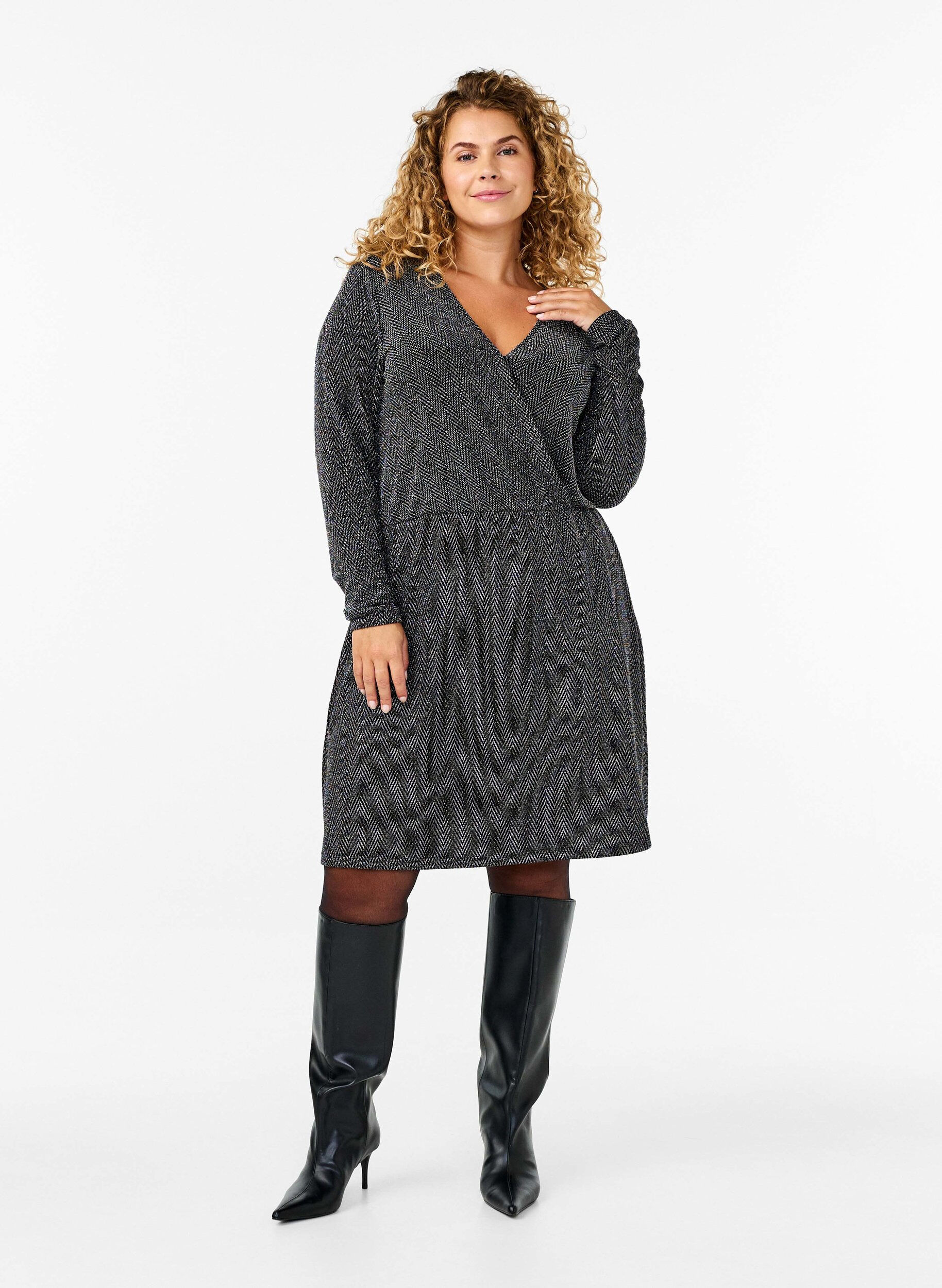 Zizzifashion Glitter dress with zigzag pattern, Silver ZigZagShimmer, Model image number 2