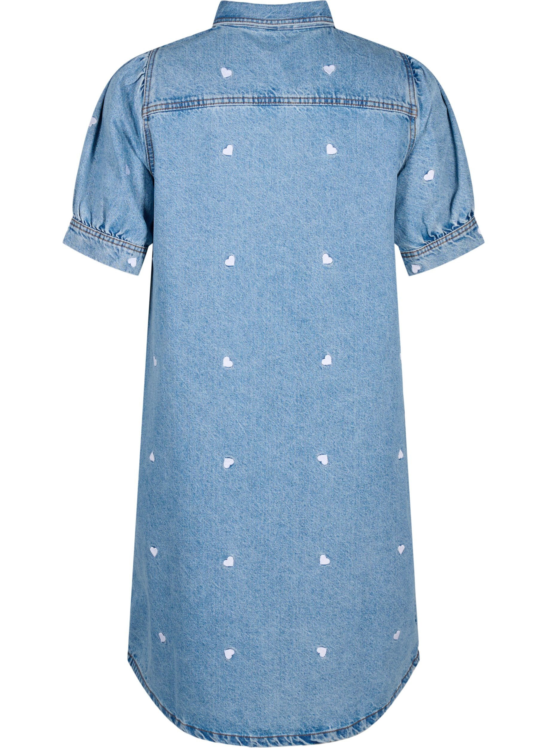 Zizzifashion Denim dress with embroidered hearts, Light blue denim, Packshot image number 1