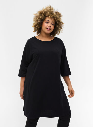 Promotional item - Cotton sweater dress with pockets and 3/4-length sleeves, Black, Model image number 0