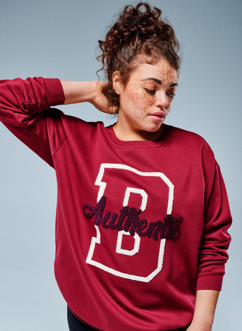Sweatshirt with terry text, Dark Bordeaux, Image