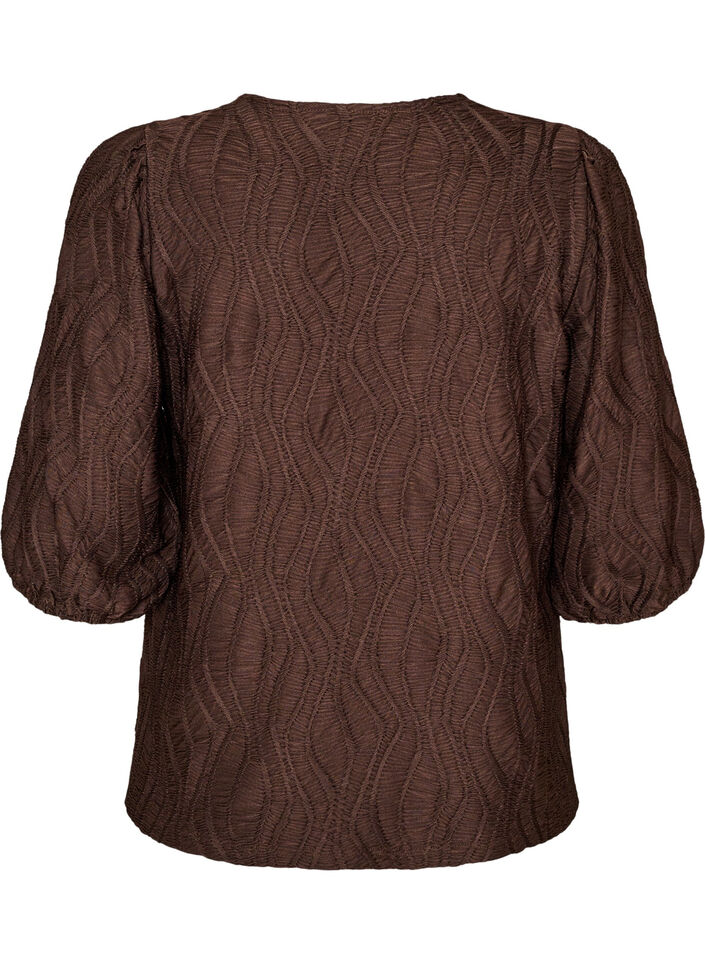 Blouse with texture and 3/4 sleeves, Brown, Packshot image number 1