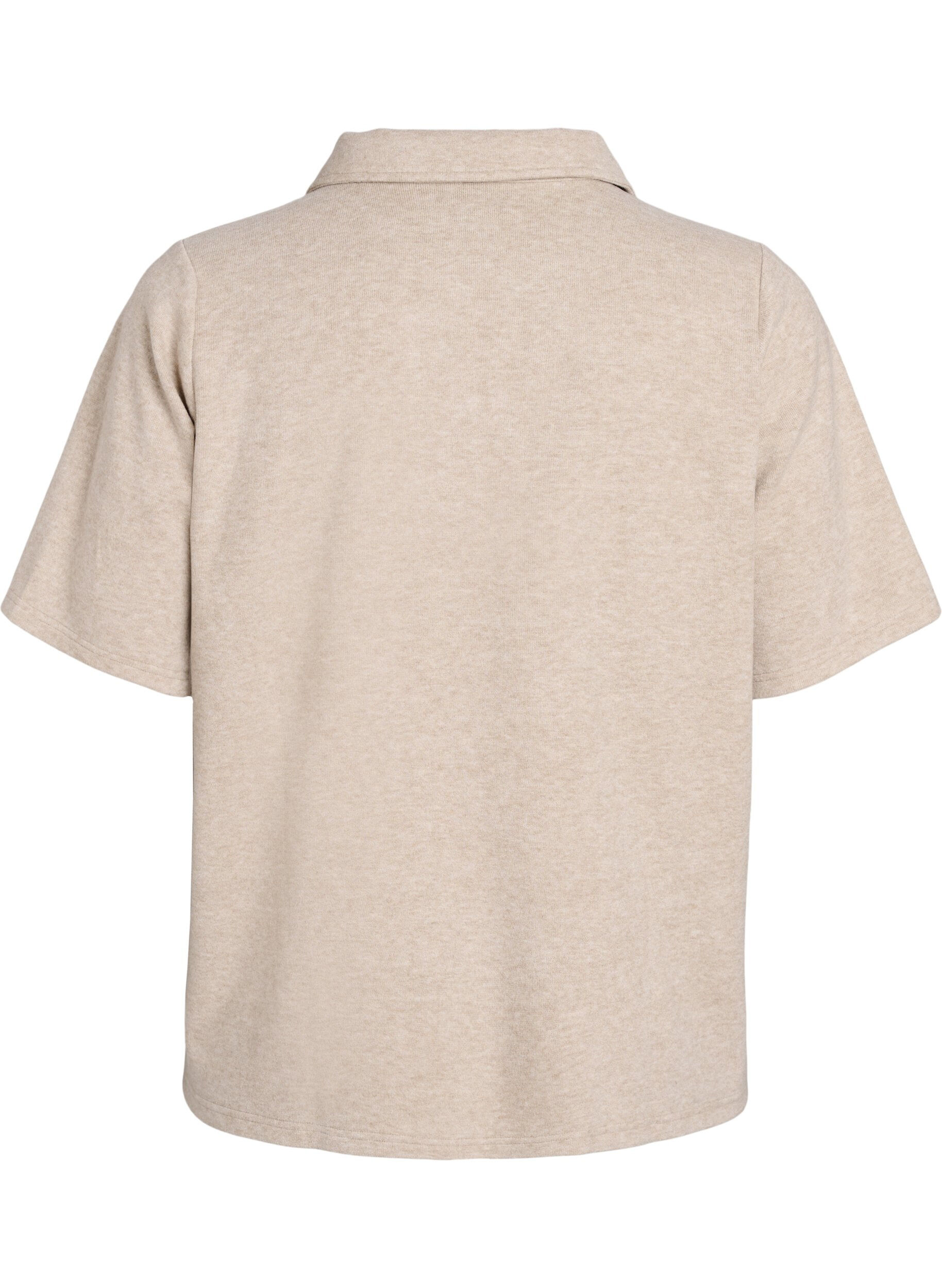 Zizzifashion Jersey blouse with collar and short sleeves, Brown, Packshot image number 1