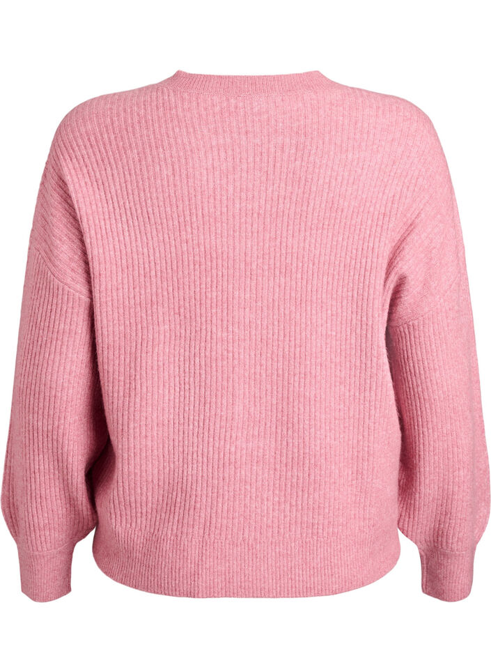 Ribbed cardigan with buttons, Rose, Packshot image number 1
