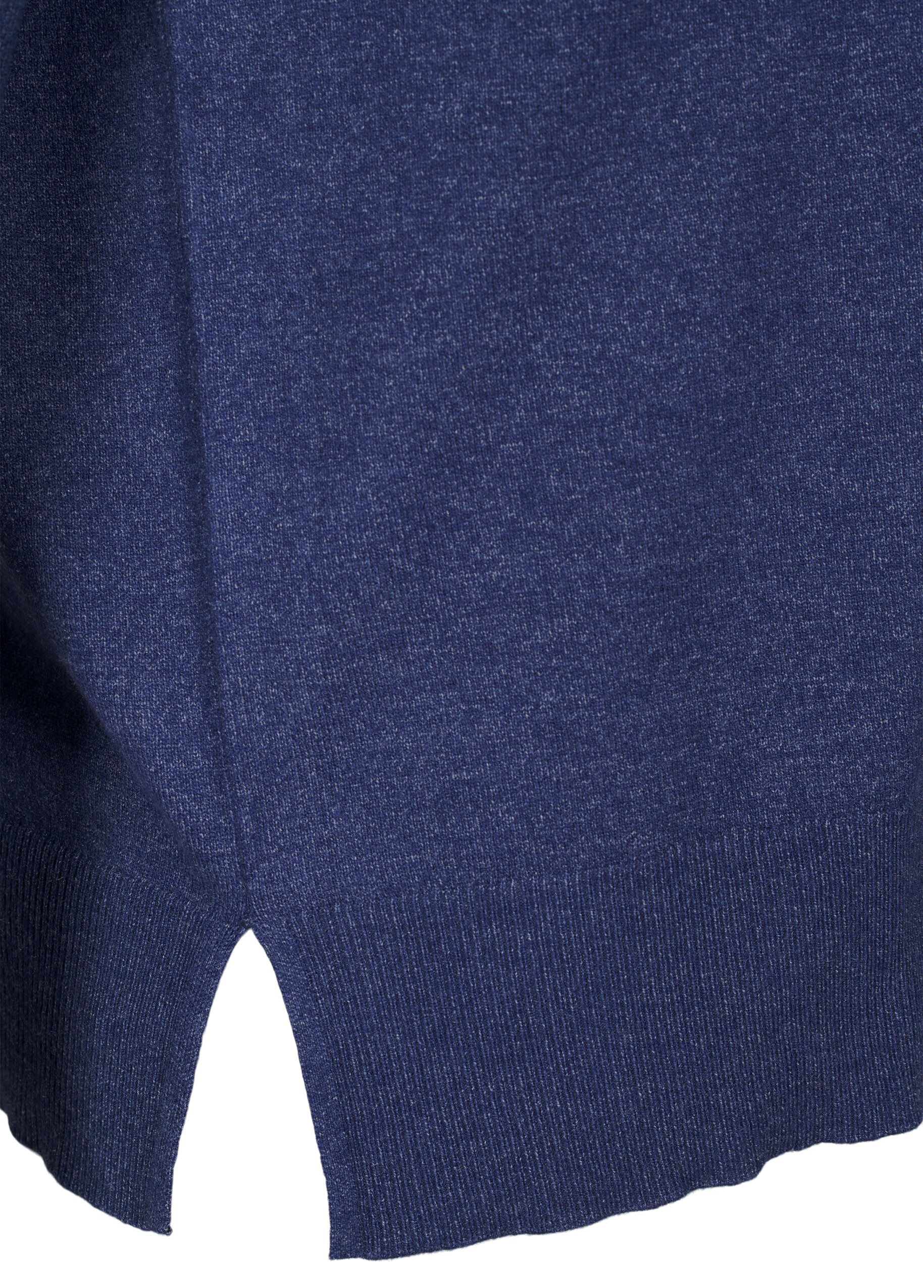 Zizzifashion Long-sleeved knitted blouse with slit, Blue, Packshot image number 3