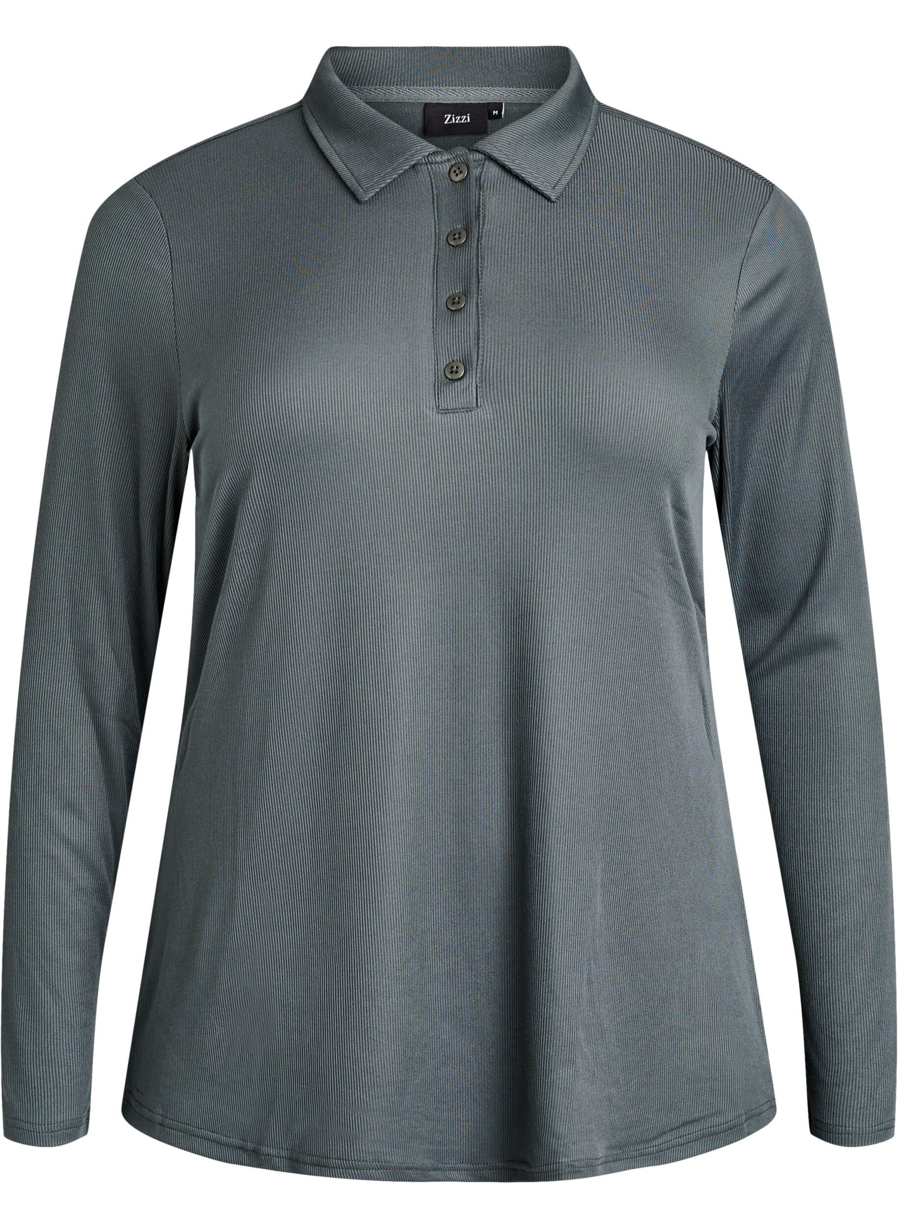 Polo shirt in soft rib with long sleeves