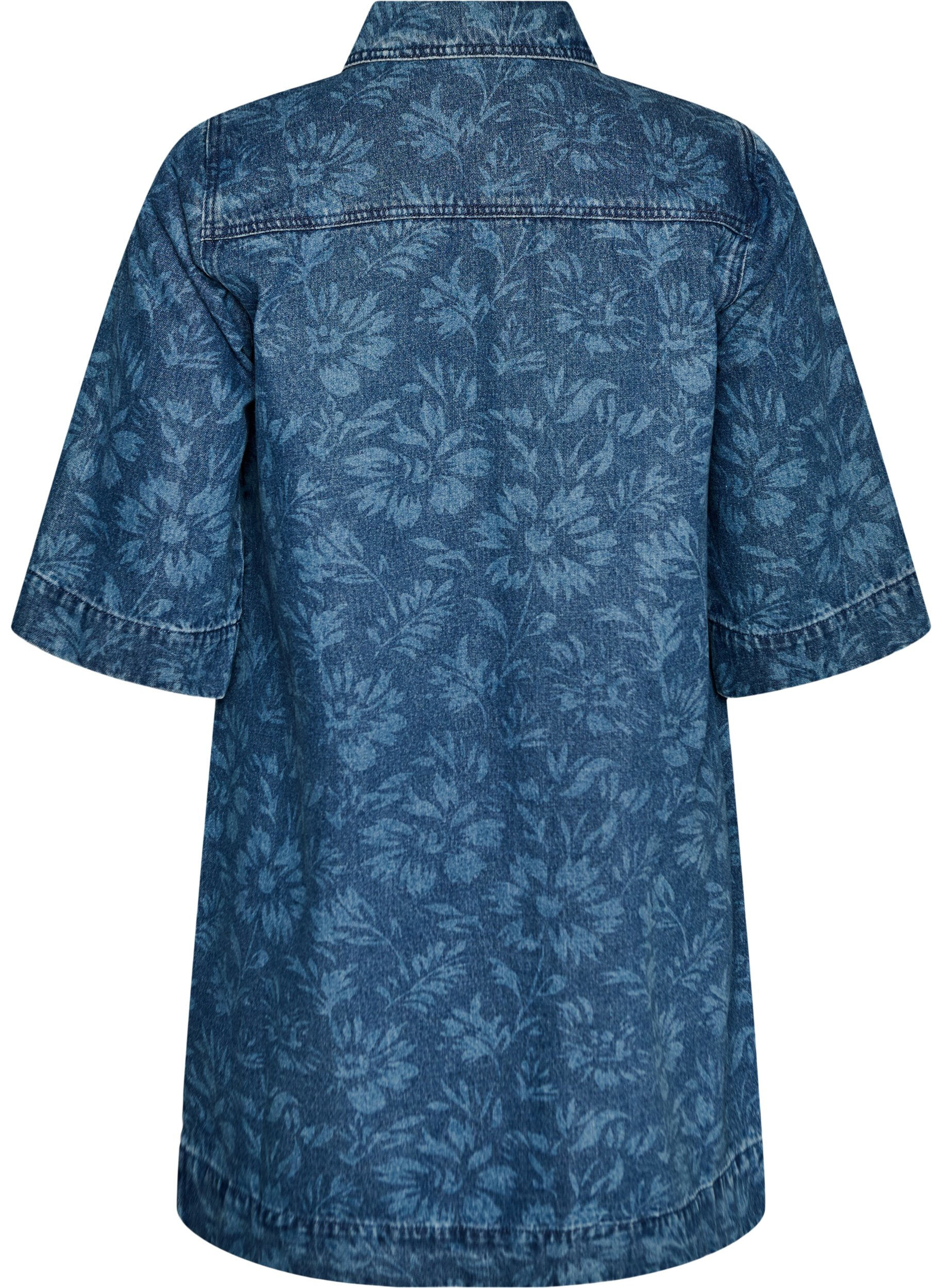 Zizzifashion Denim dress with floral print and chest pockets, Blue, Packshot image number 1