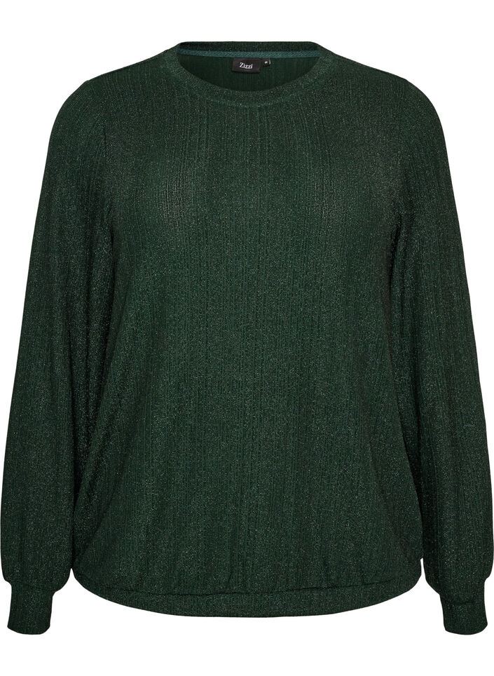 Blouse with vertical texture and glitter thread, Green, Packshot image number 0