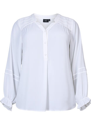 Top with long sleeves and button closure, Bright White, Packshot image number 0