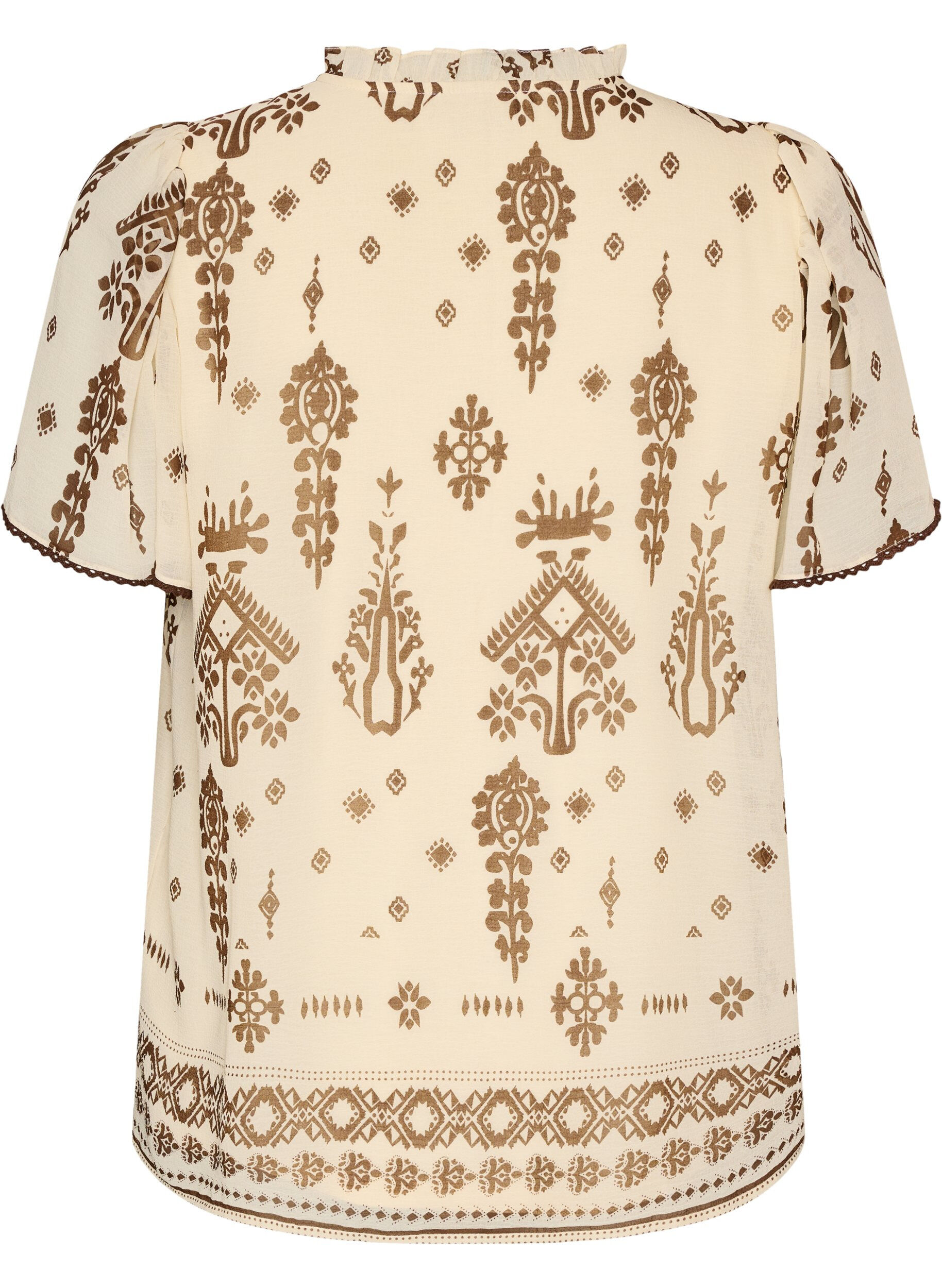 Zizzifashion Blouse with pattern and crochet trim, Beige, Packshot image number 1