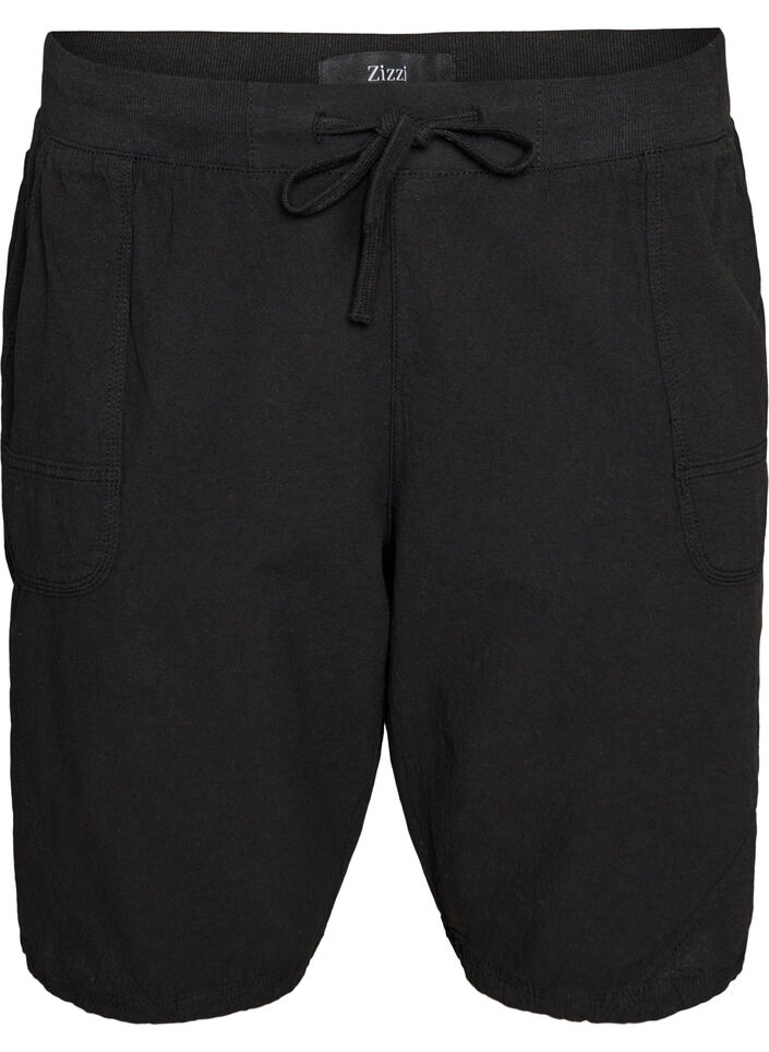 Loose cotton shorts with pockets, Black, Packshot image number 0