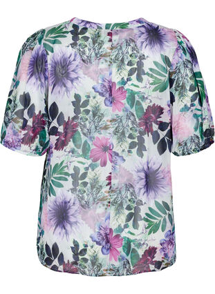 Floral blouse with 2/4-length sleeves, Purple Flower mix, Packshot image number 1
