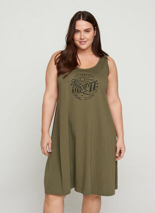 Sleeveless cotton dress in A-line, Ivy Green ROAD, Model image number 0