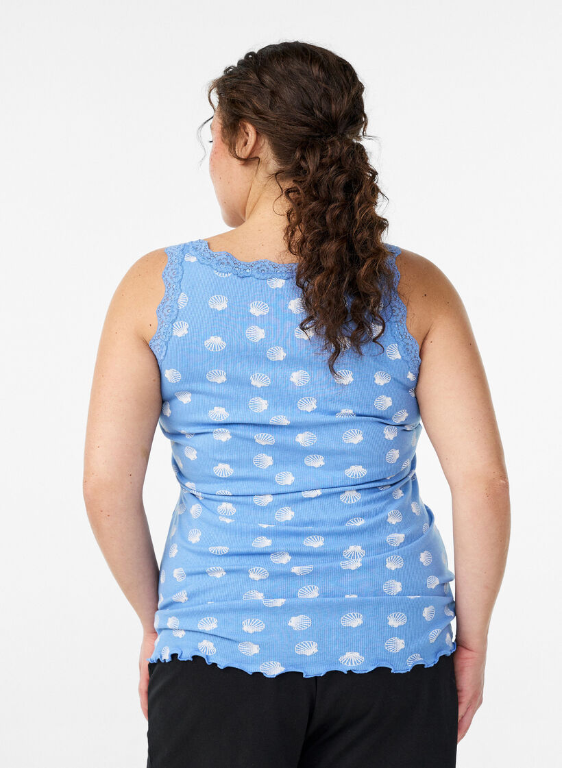 Top with print and lace edge, Blue, Model image number 2
