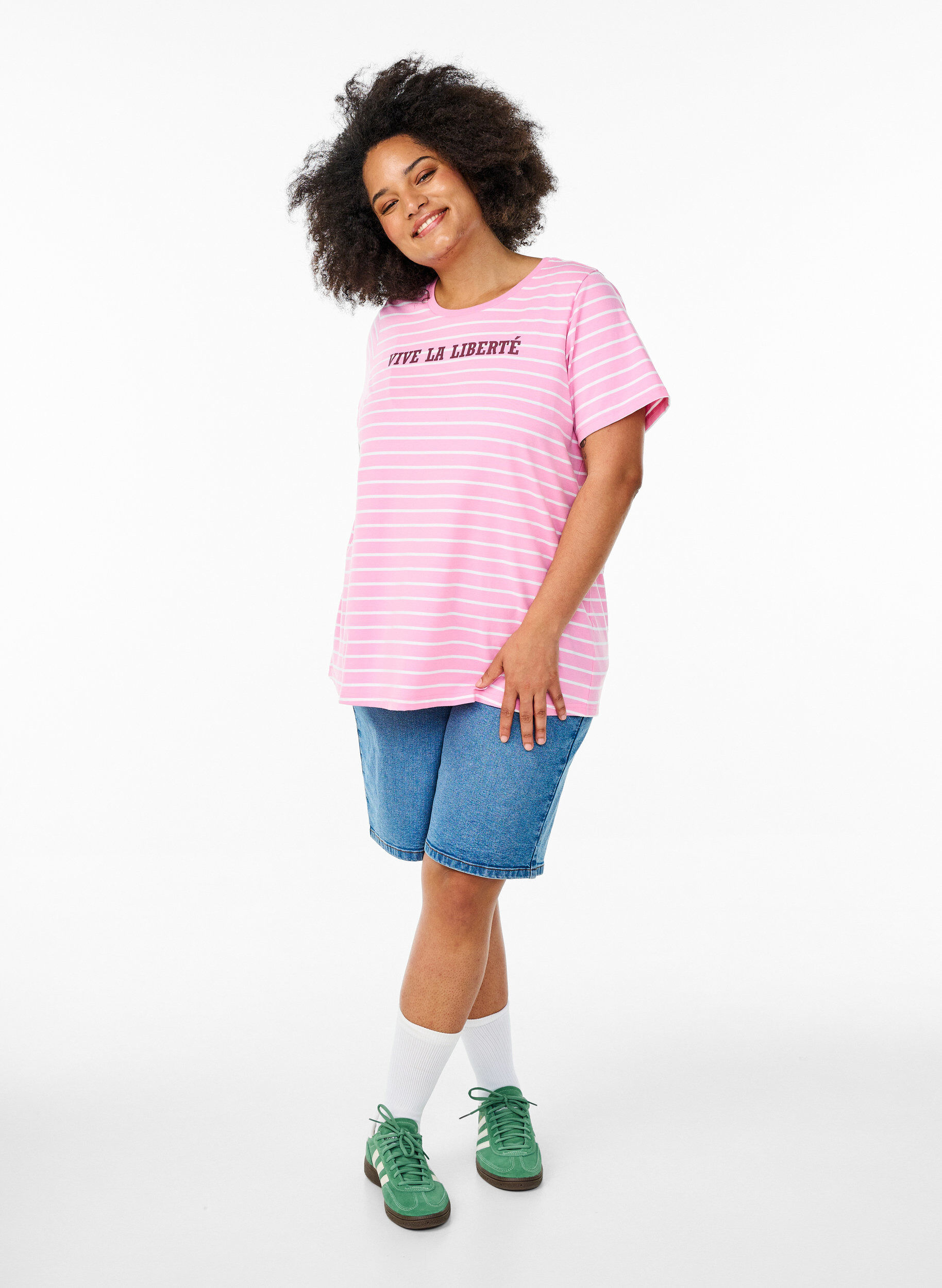 Zizzifashion Striped T-shirt with text print, Pink, Model image number 1