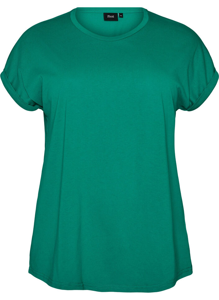 Short-sleeved cotton blend T-shirt, Green, Packshot image number 0