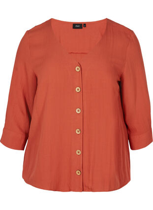 Viscose blouse with buttons and v-neck, Burnt Brick, Packshot image number 0