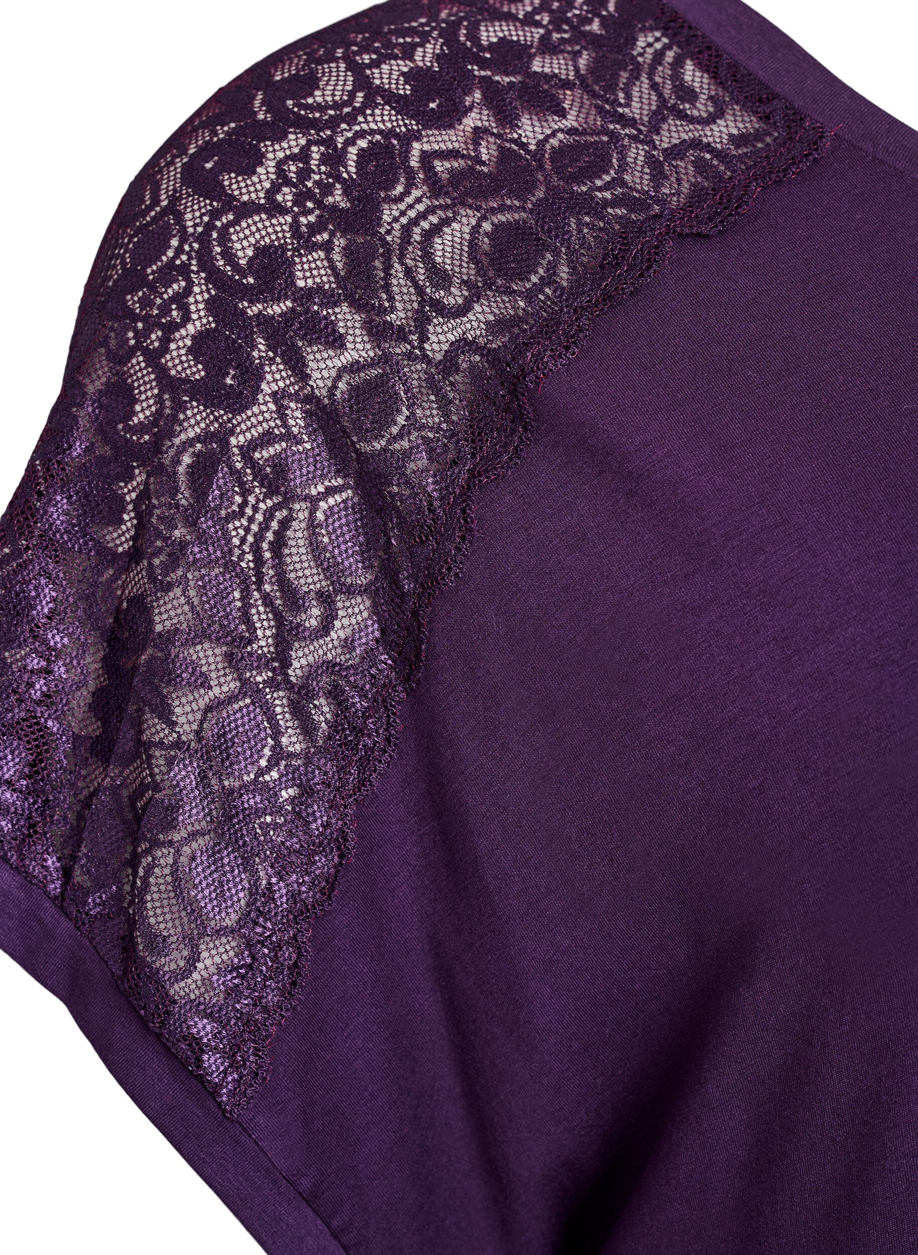Zizzifashion Viscose nightgown with lace details, Purple, Packshot image number 3
