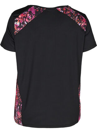 Short-sleeved exercise T-shirt with print details, Black, Packshot image number 1