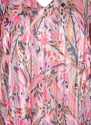 Printed blouse with v-neck and 3/4 sleeves, Pink Feather, Packshot image number 2