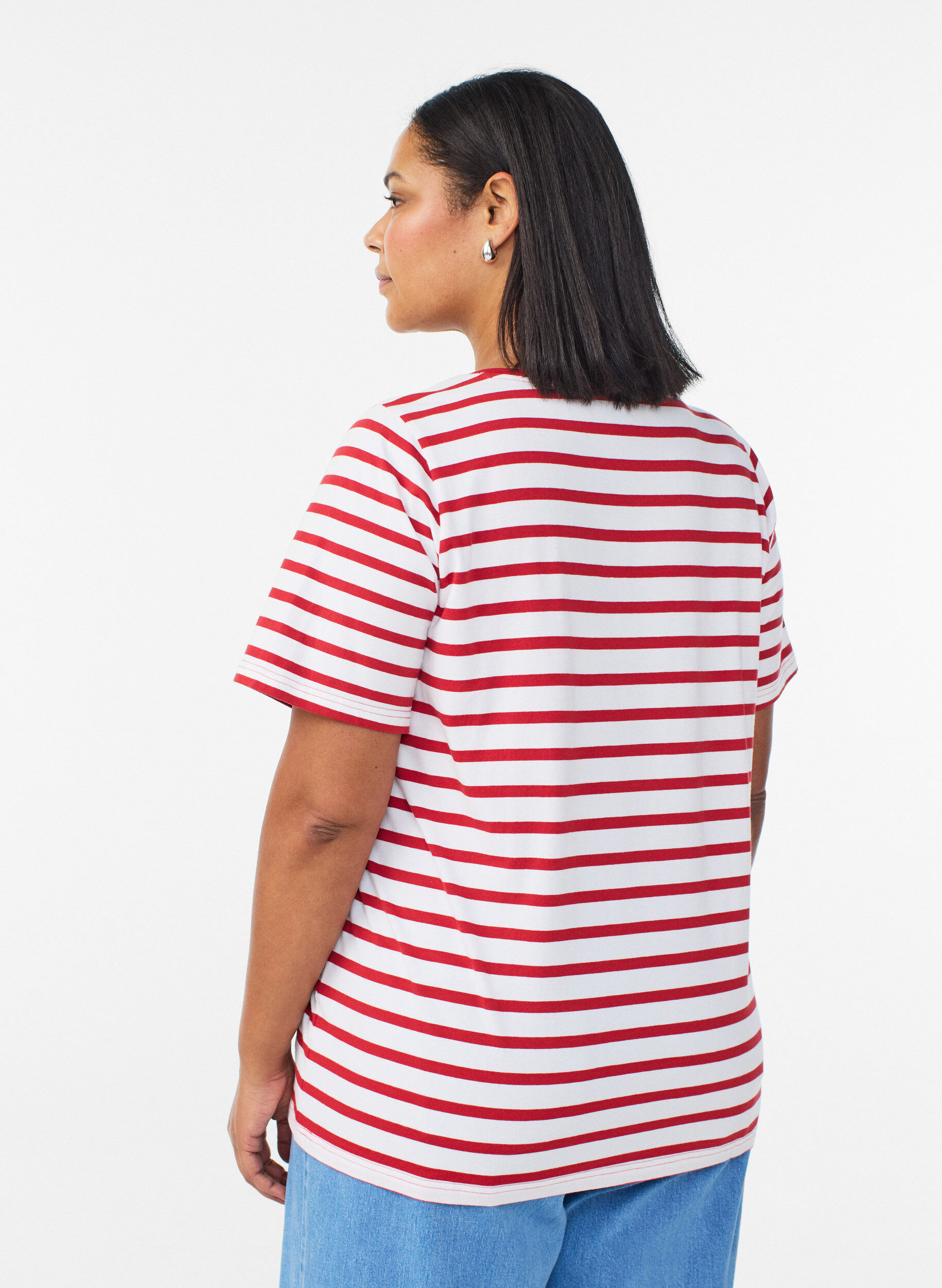 Zizzifashion Striped T-shirt in organic cotton, Red, Model image number 2
