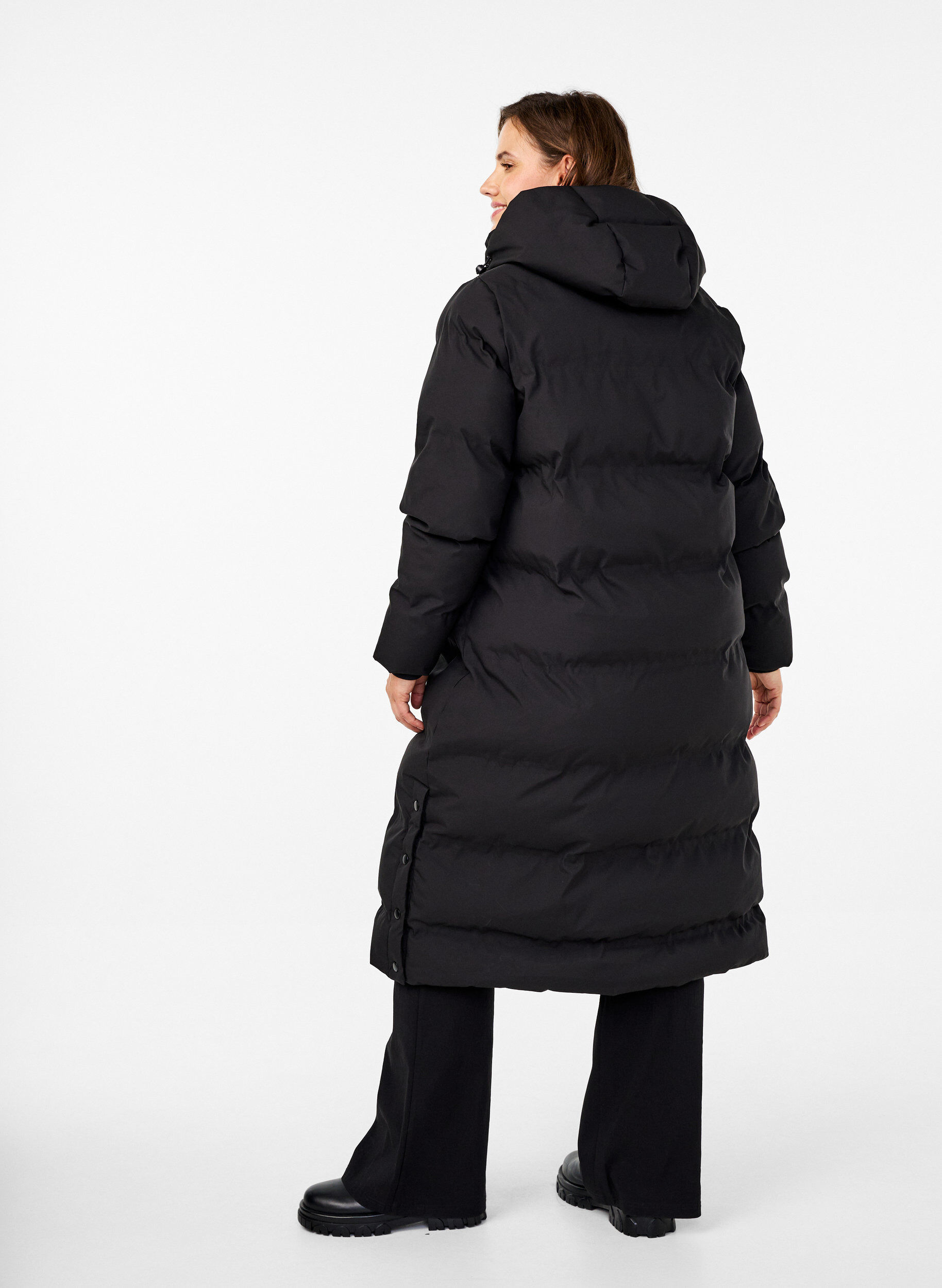 Zizzifashion Long puffer winter coat with hood, Black, Model image number 1