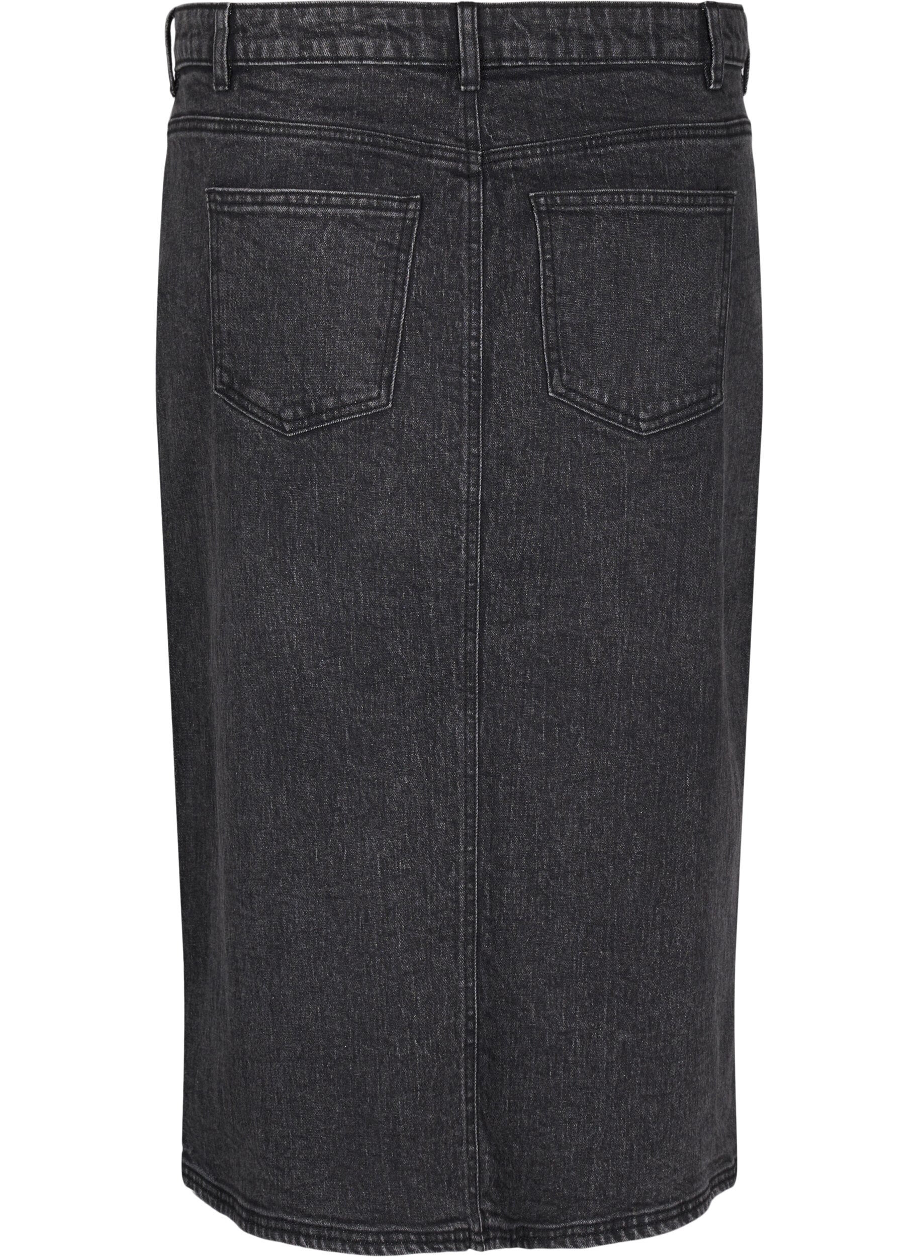 Zizzifashion Denim skirt with front slit, Dark Grey Denim, Packshot image number 1