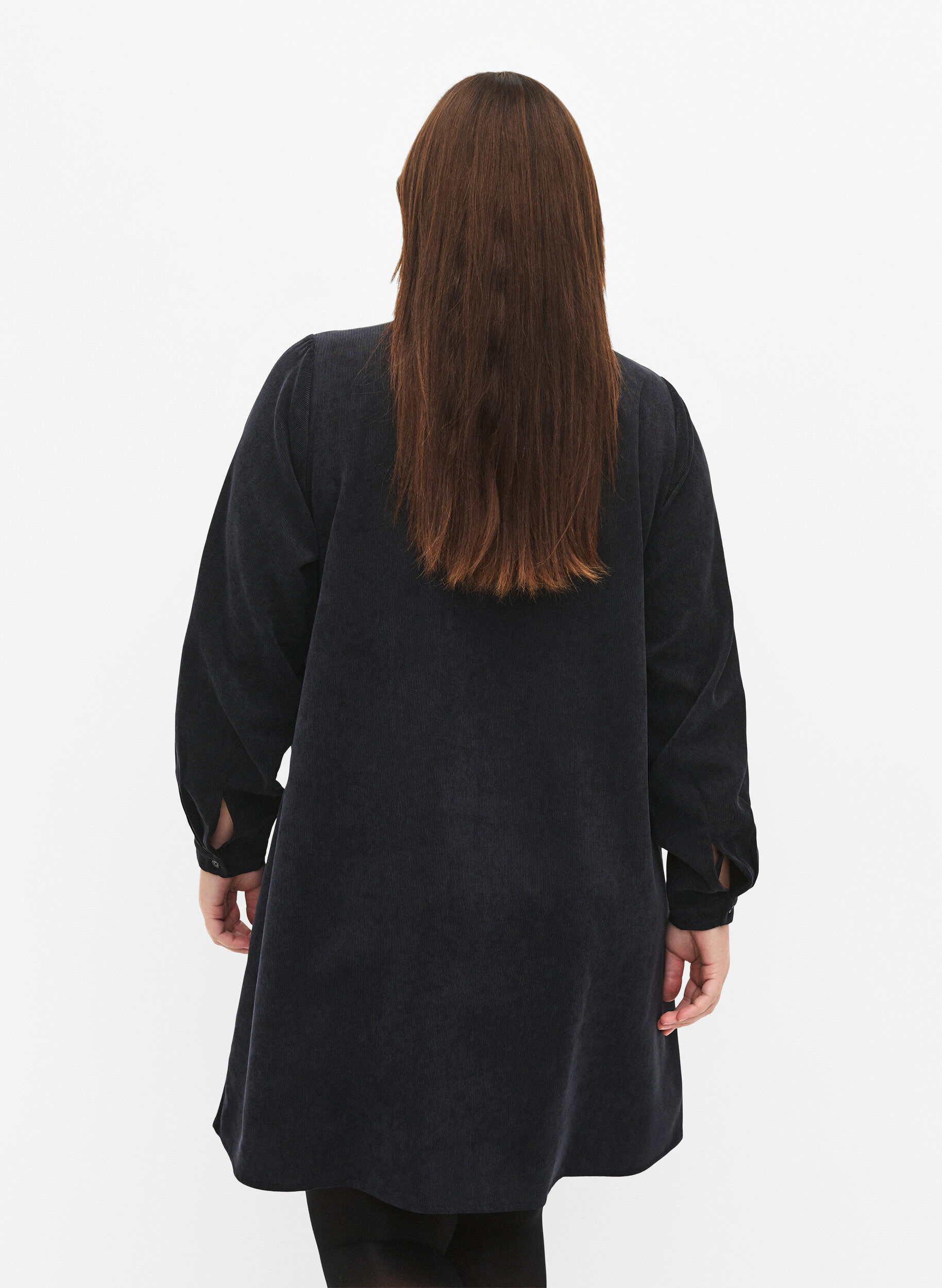 ZizzifashionVelvet dress with zipper and 3/4 sleeves, Black, Model image number 2