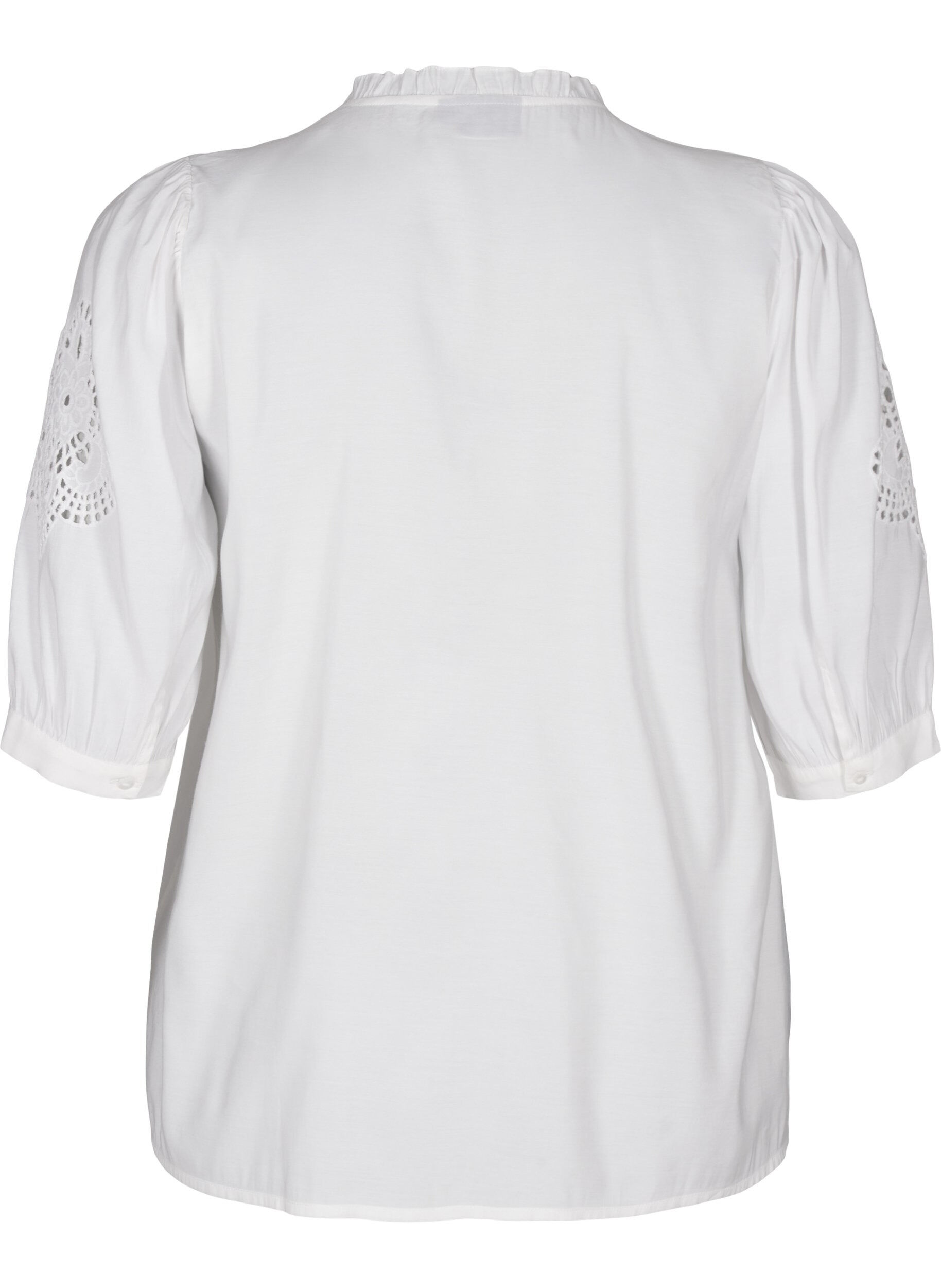 Zizzifashion Shirt blouse with ruffles and broderie anglaise, White, Packshot image number 1