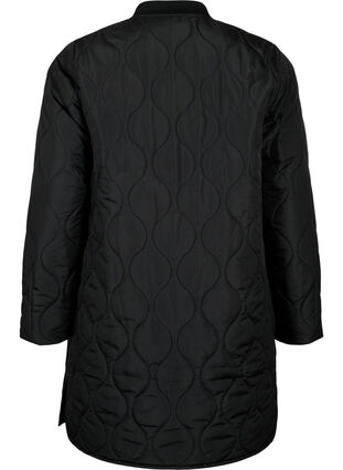 Long quilted jacket with pockets and zipper, Black, Packshot image number 1