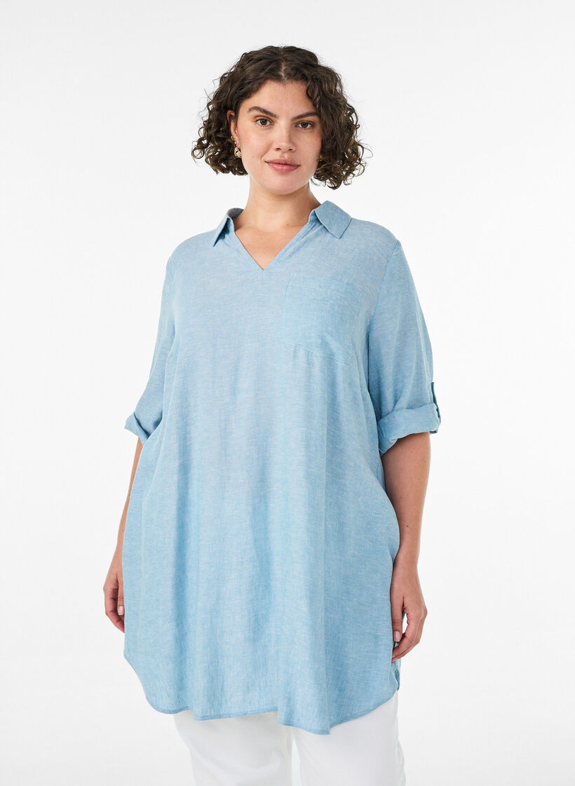 Linen and viscose tunic with A-shape, 2462, Model image number 0