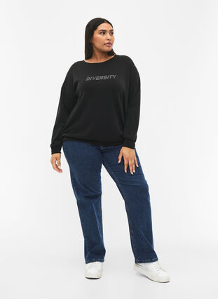 Modal mix sweatshirt with text print, Black, Model image number 2