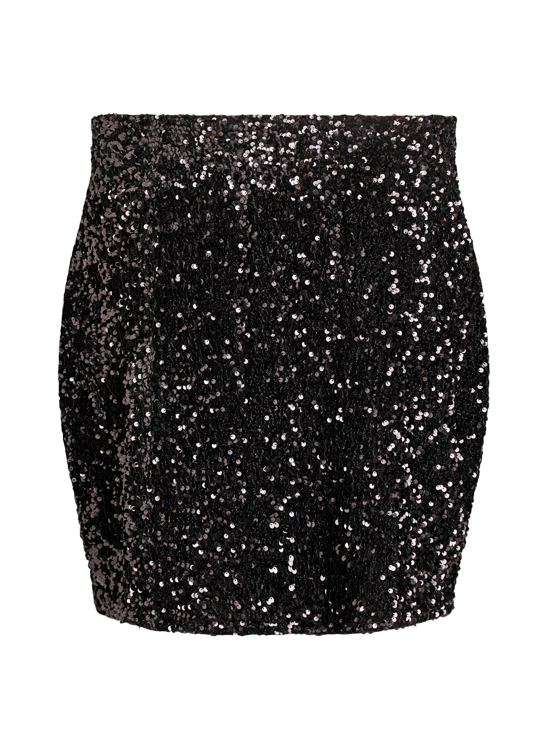 Zizzifashion Short sequin skirt with an elasticated waistband, Black, Packshot image number 1