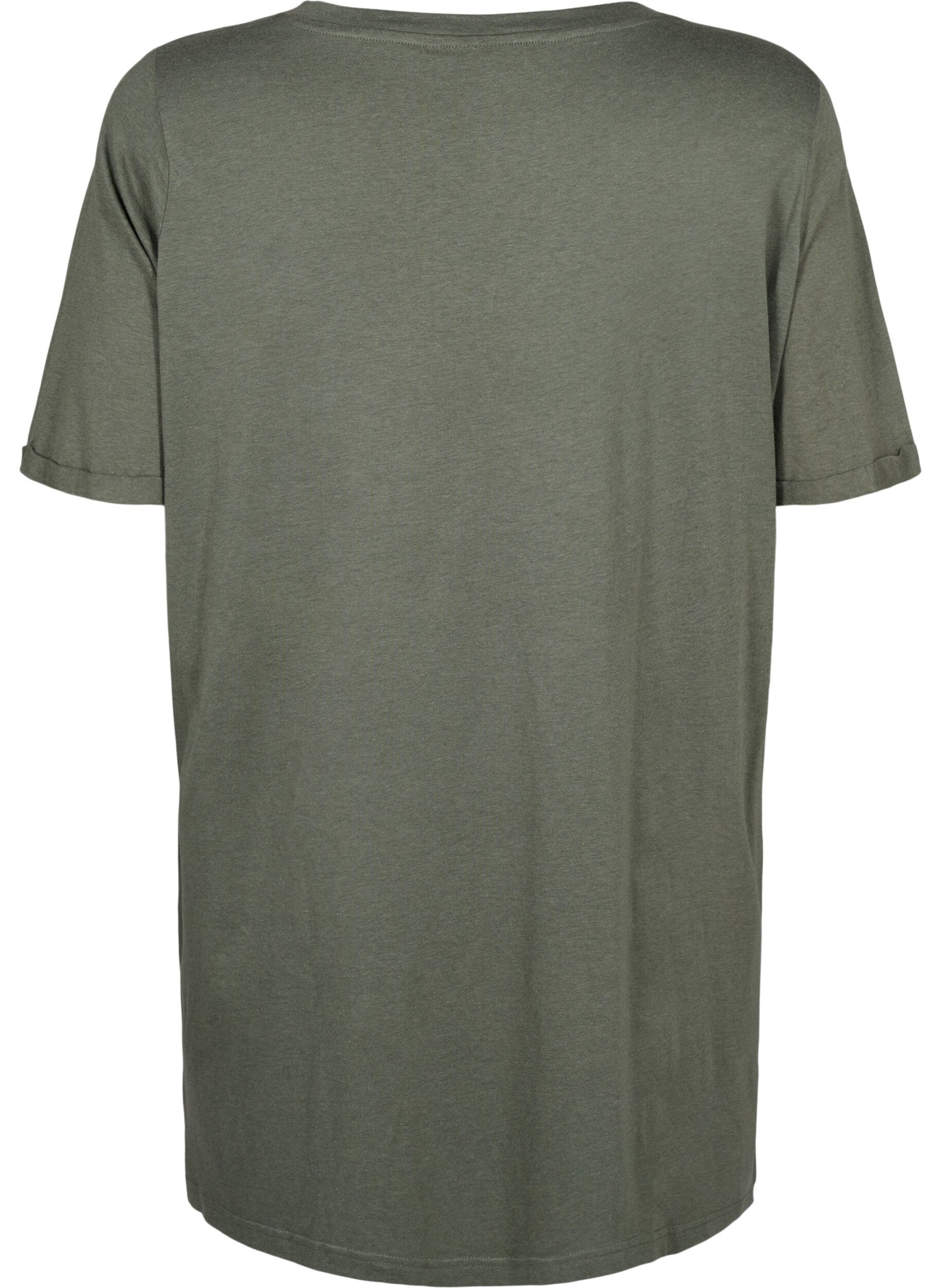 Zizzifashion Single colour oversized t-shirt with v-neck, Green, Packshot image number 1