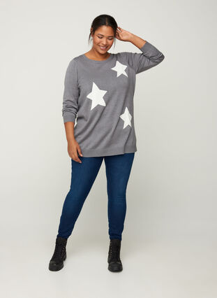 Knit blouse, Mid Grey Mel w stars, Model image number 2