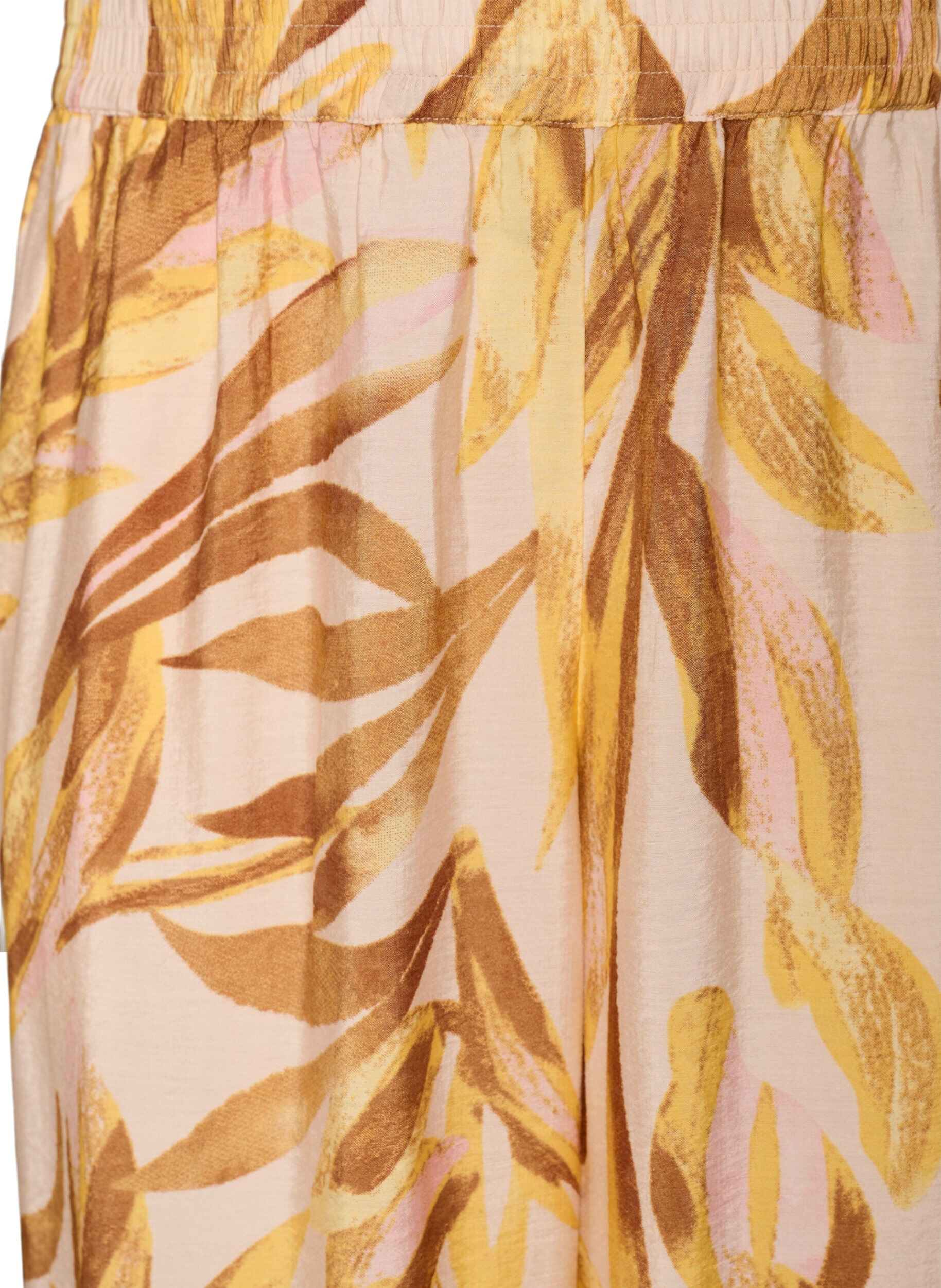 Zizzifashion Wide-leg trousers with leaf print and a high elasticated waist, Yellow, Packshot image number 2