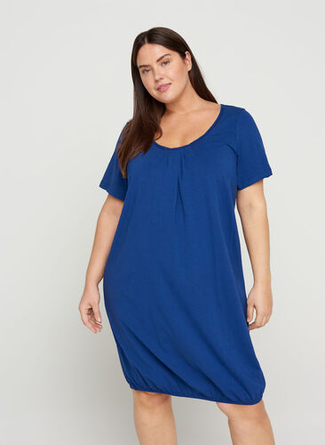 Short-sleeved dress in cotton, Twilight Blue, Model image number 0