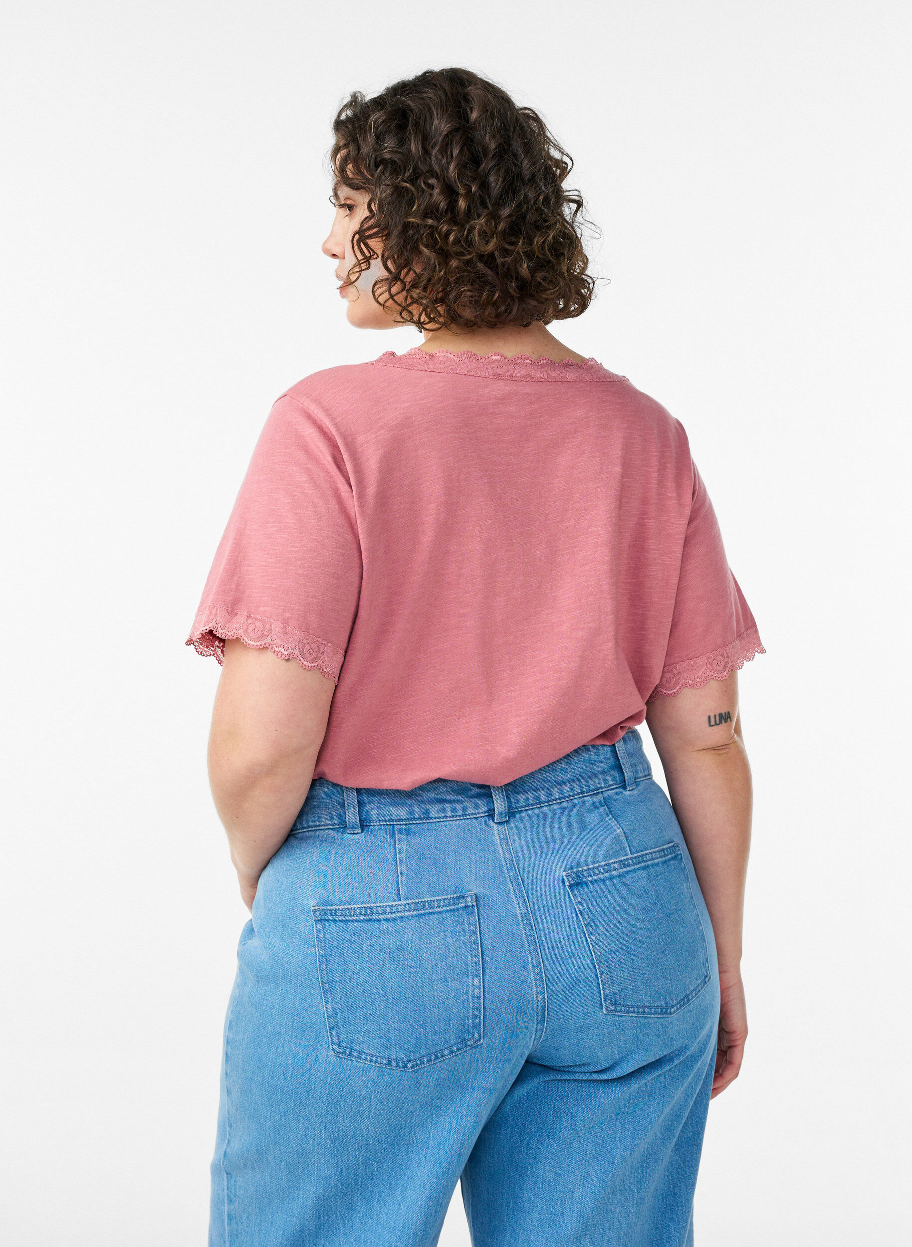 Zizzifashion T-shirt with lace trim, Rose, Model image number 2