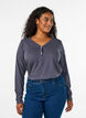 Long-sleeved t-shirt with V-neck and buttons, Grey, Model image number 0