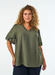 Blouse with balloon sleeves and V-neck, Green, Model image number 0
