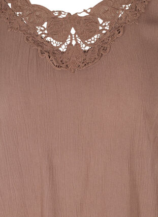 Short-sleeved viscose blouse with lace, Deep Taupe, Packshot image number 2