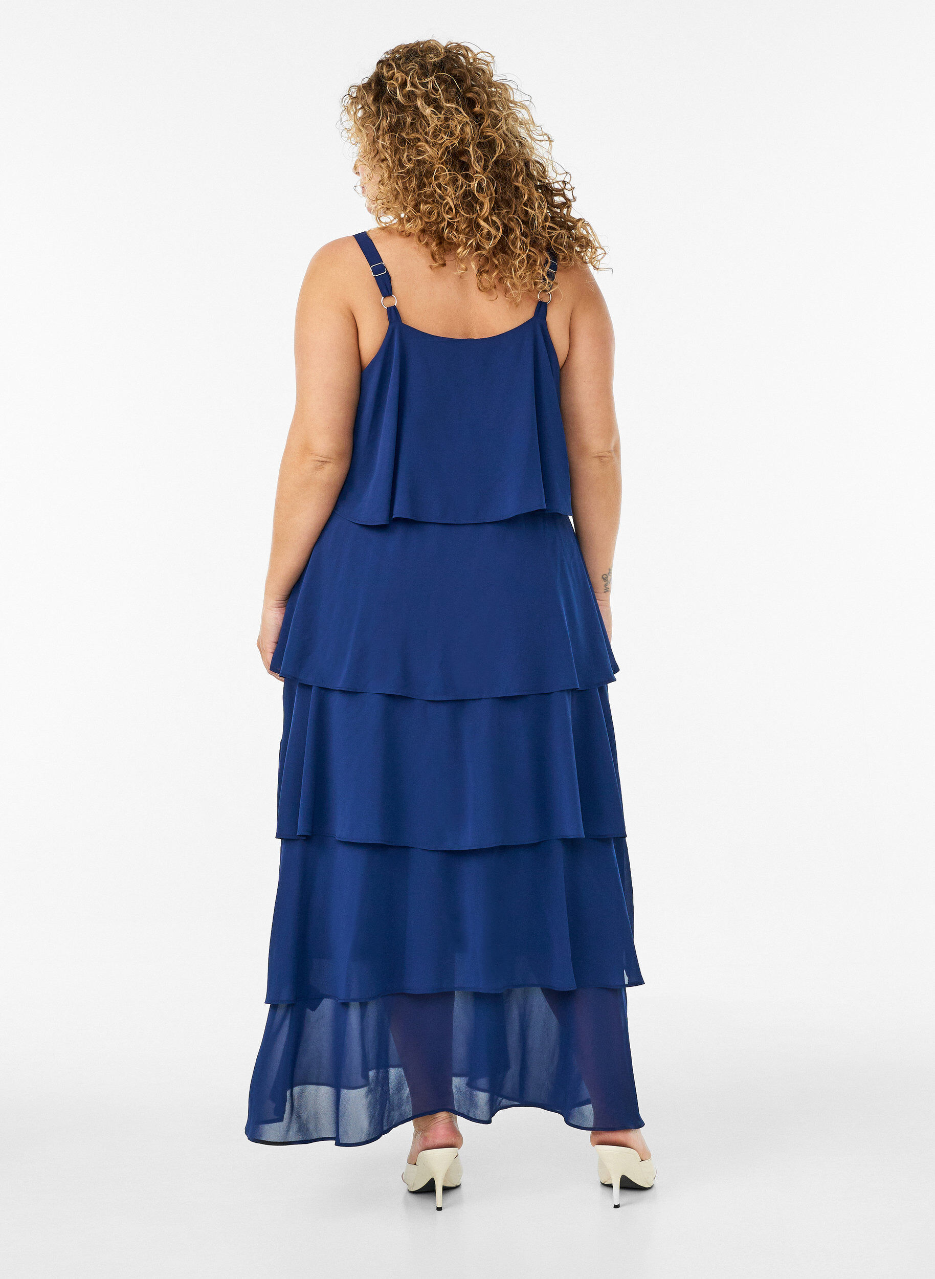 Zizzifashion Maxi dress with ruffle layers and detachable cape, Blue, Model image number 1