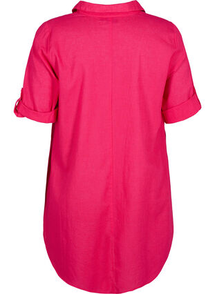 Short-sleeved cotton blend tunic with linen, Bright Rose, Packshot image number 1