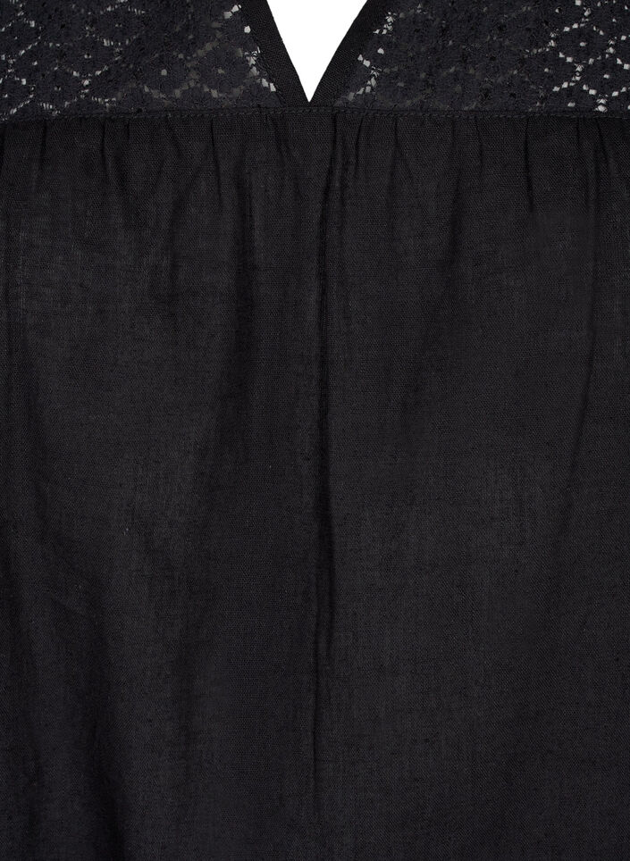 Blouse in a cotton mix with linen and crochet detail, Black, Packshot image number 2