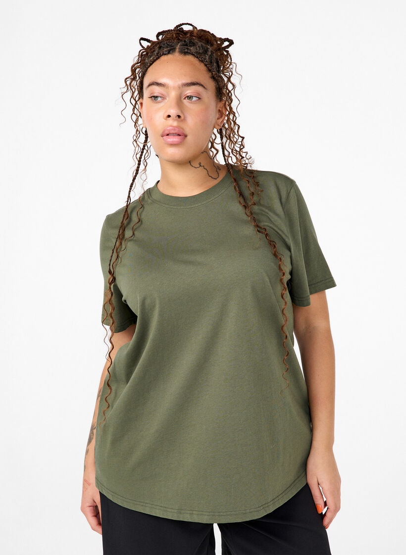 Basic cotton T-shirt with round neck, Green, Model image number 0