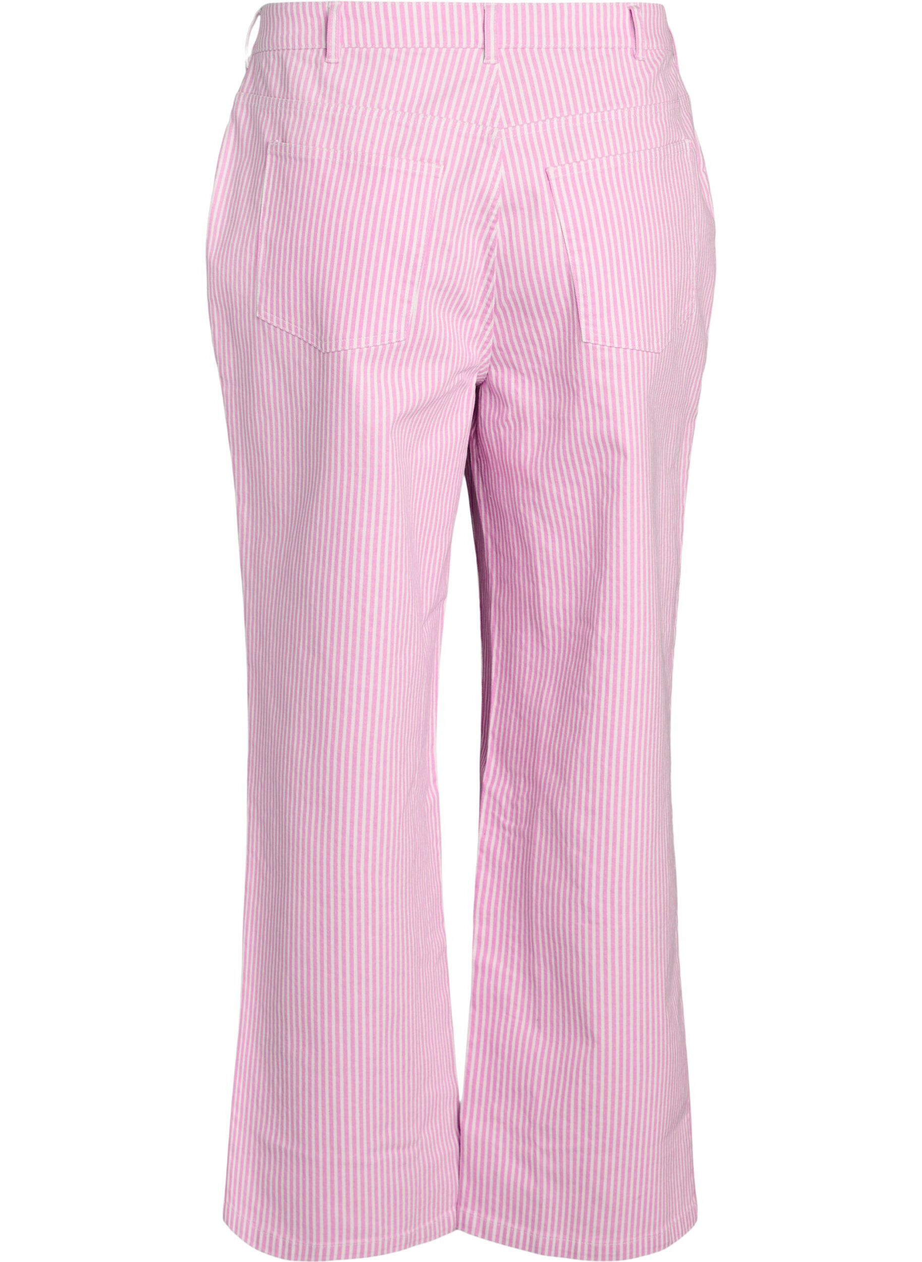 Zizzifashion Coloured Myra jeans with stripes and wide legs, Pink, Packshot image number 1