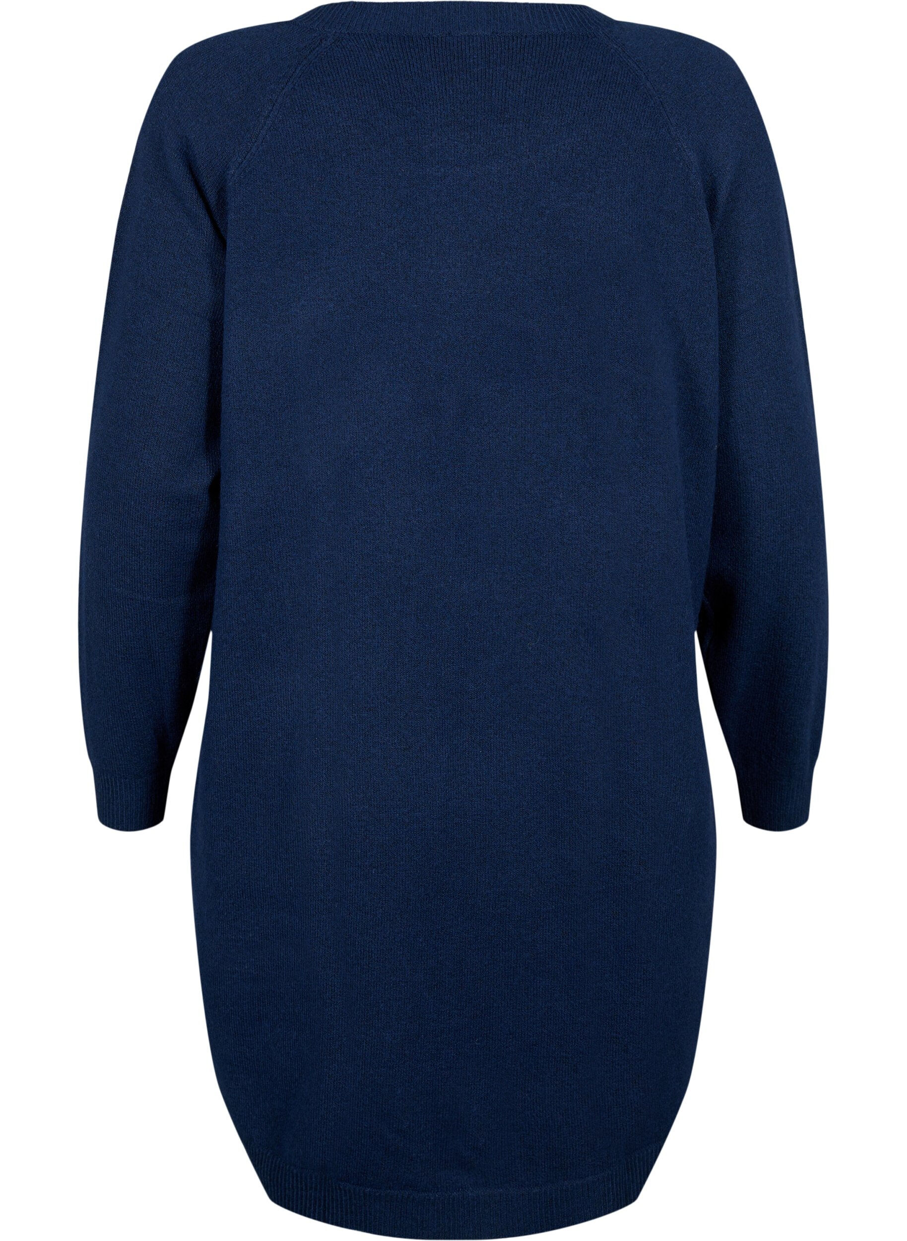 Zizzifashion Melange knit dress with buttons, Navy Blazer Mel., Packshot image number 1
